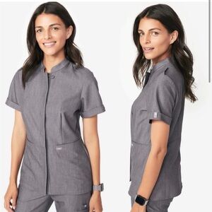 Figs Gray Button Down Shirt for Women